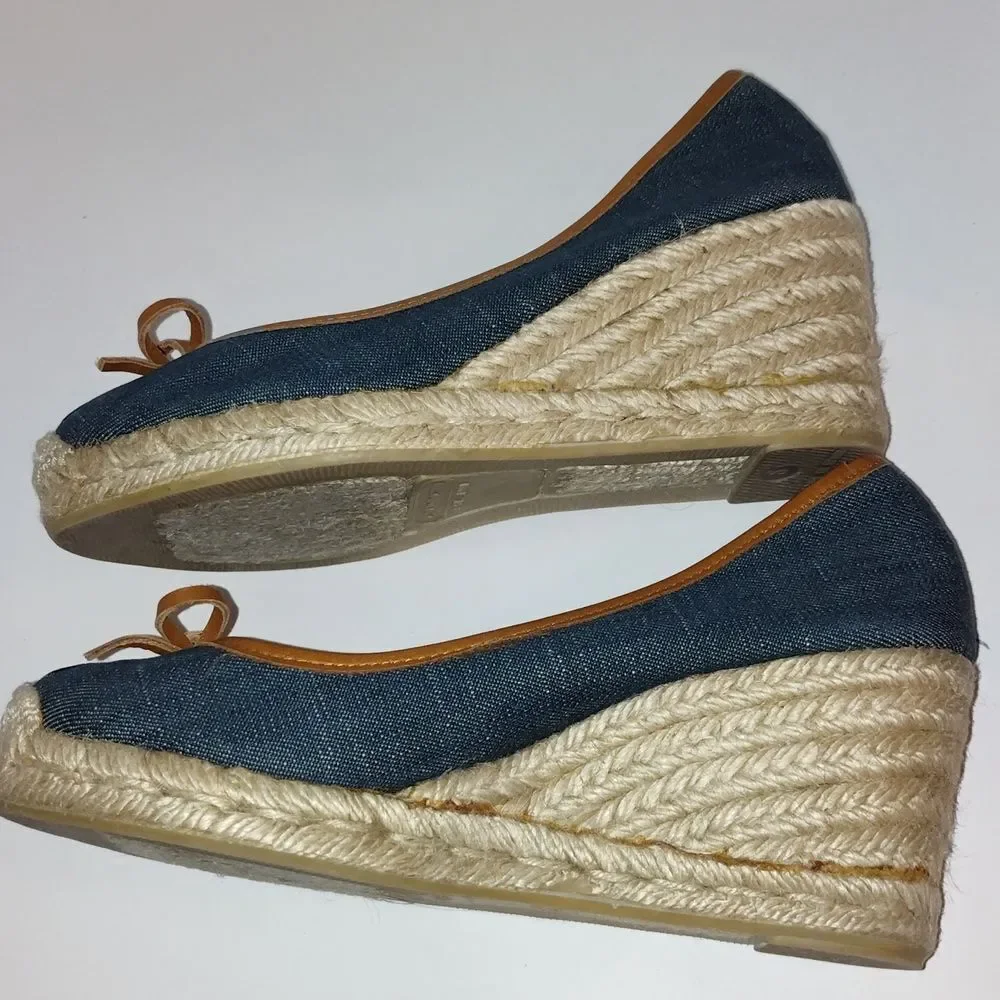 Coach Ireena Espadrille Wedge Platform Heels Size 10 blue denim/Brown size 6 - Picture 3 of 13